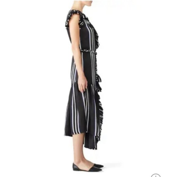 Apiece Apart  Costa Del Sol Ruffle Wrap maxi dress Linen Silk blend   striped W4 - Picture 7 of 16
